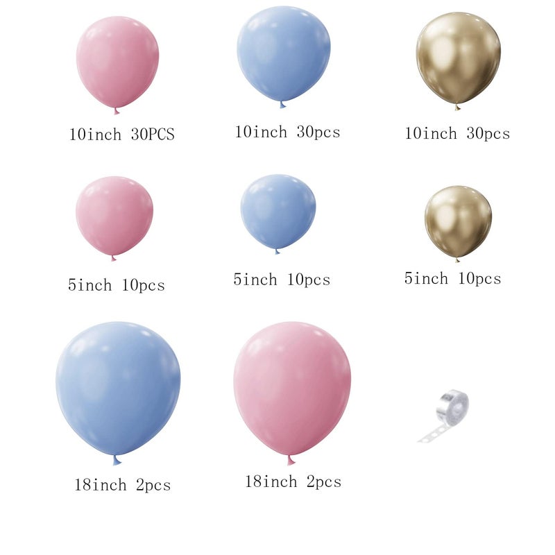 BALONAR DIY 135PCS Gender Reveal Balloon Garland kits Chrome Metallic Latex Balloons 18/10/5inch Pearl Balloons for Birthday Party Celebration Wedding Gender Reveal He or She Boy or Girl (Pink Blue Gold) - Image 3